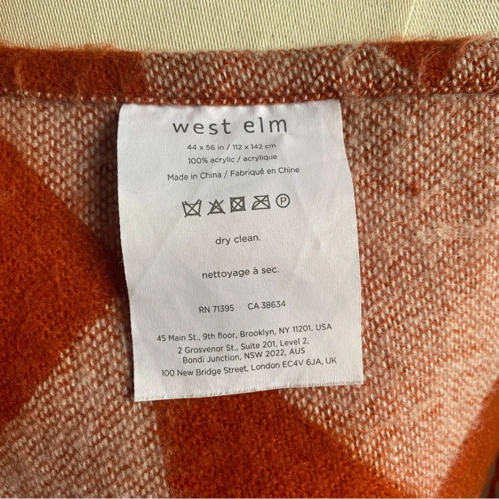 WEST ELM Softest Throw - orange white